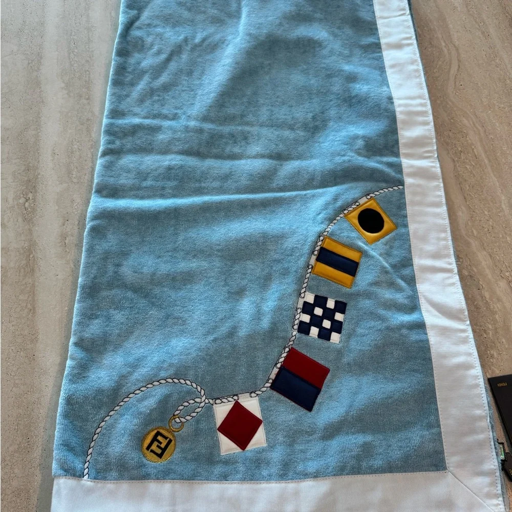 NWT Fendi Casa Plush Nautical Blue Beach Towel